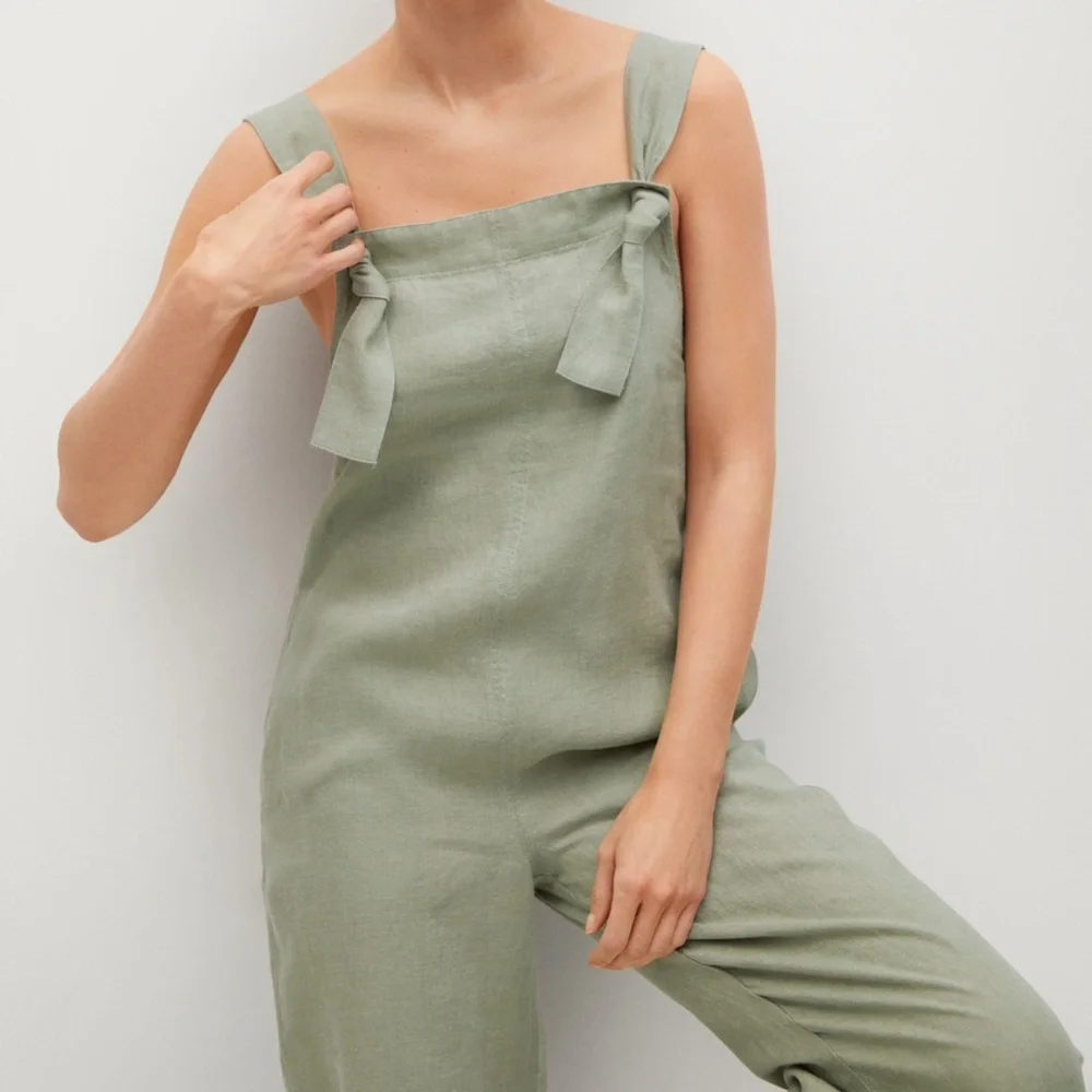 Olive Green 100% Linen Jumpsuit -